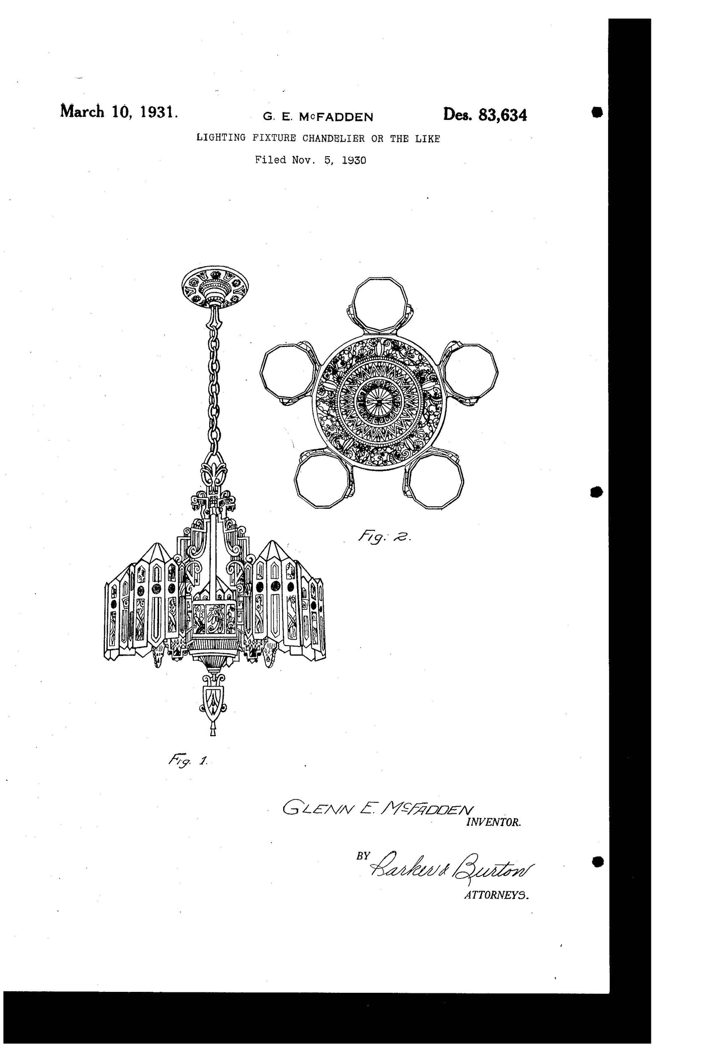 Lincoln Venetian Slip Shade Art Deco Chandelier chandelier patent