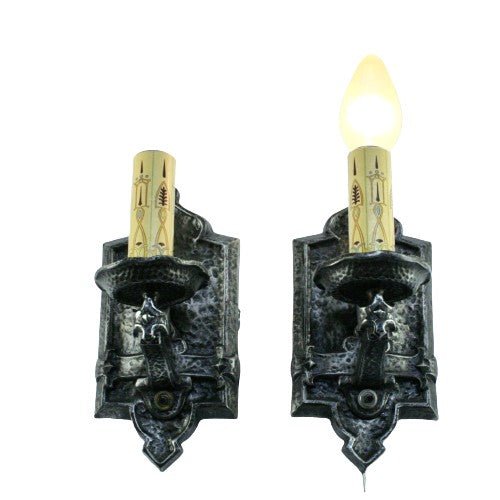 #2060 Pair Hammered Spanish Revival Candle Sconces