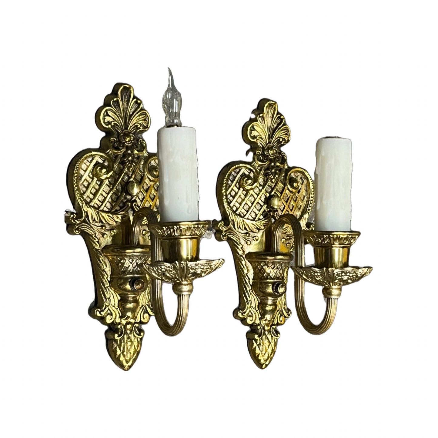 Fancy Brass Plated Sconces from the 1910s with Original Finish #2429