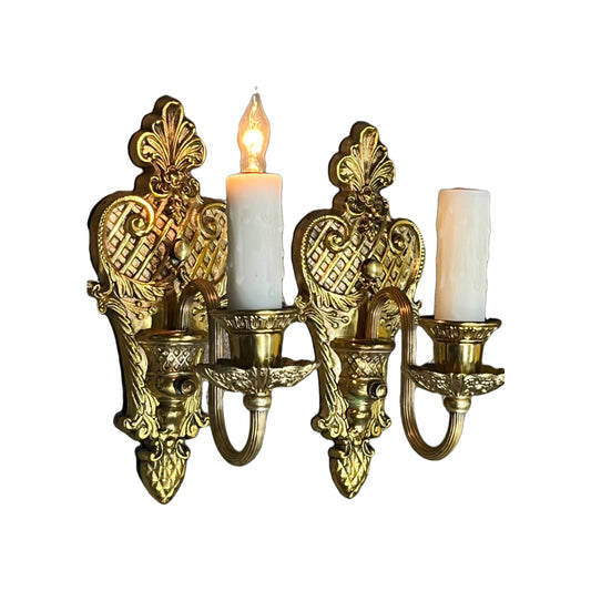 Fancy Brass Plated Sconces from the 1910s with Original Finish #2429