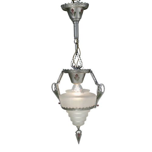 1 of 2 Art Deco Pendant Gill “Modernique” with Frosted Shade #2069