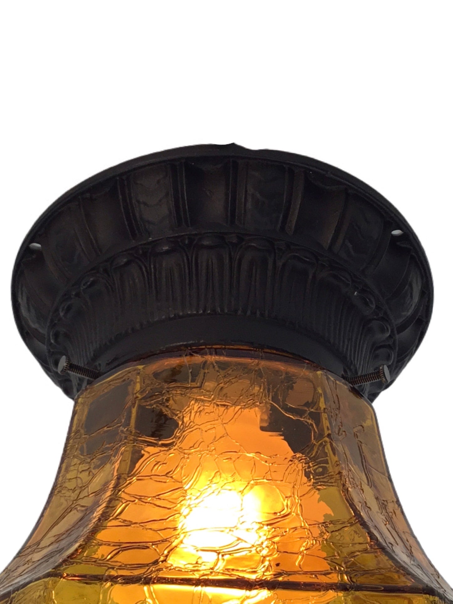 Vintage Outdoor Lightolier Ceiling Light with Amber Crackle Glass #2251