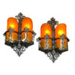 Amazing Pair Spanish Revival Double Sconces with Bakelite Shades #2310