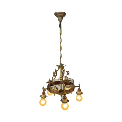 Beautiful Cast Brass Bare Bulb Chandelier from the 1920s #2372