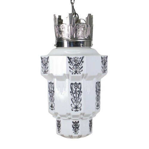 Crown Art Deco Pendant in Polished Nickel with Black Stencil Shade  #2212
