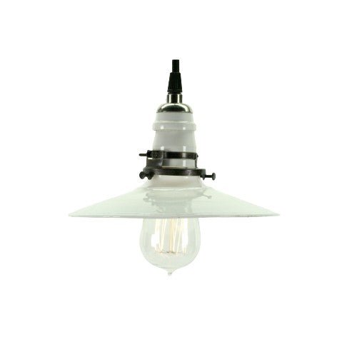 Small Utilitarian Milk Glass Flat White Pendant #2084