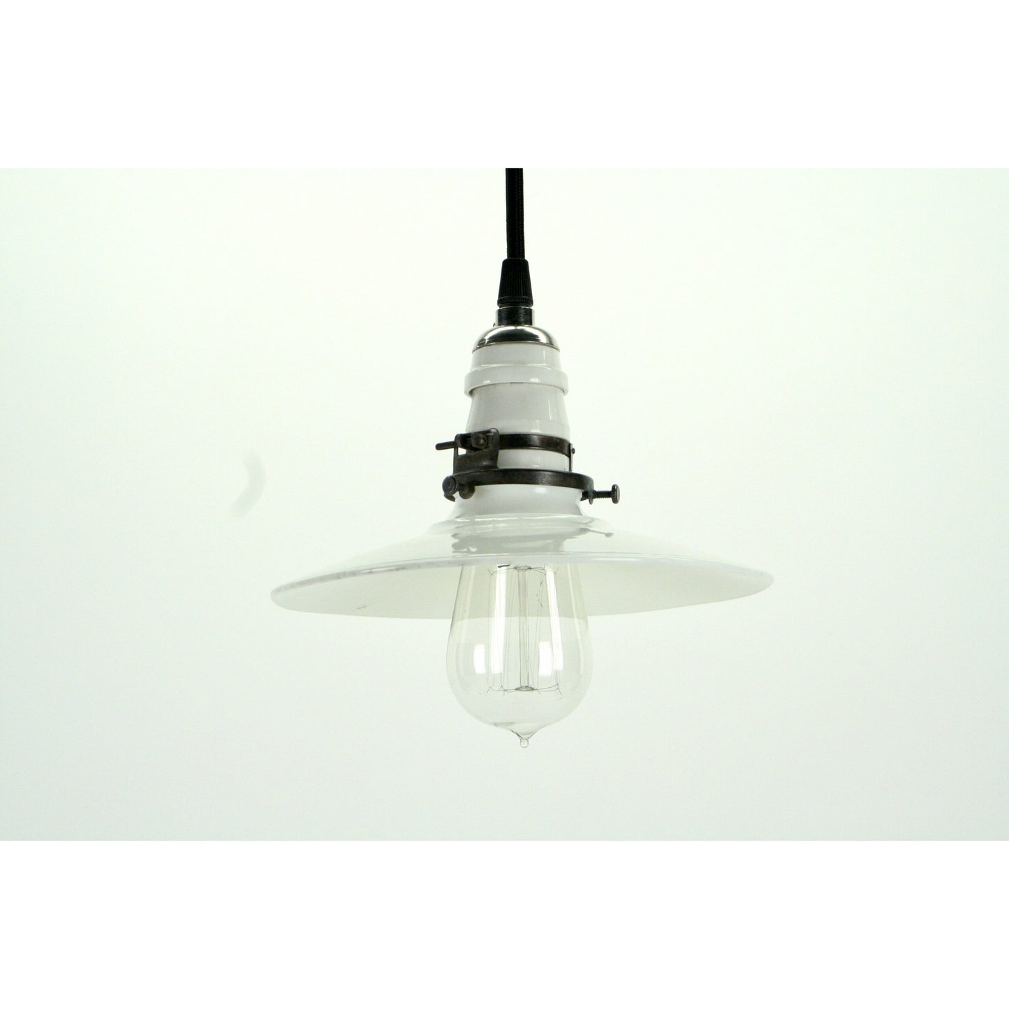 Small Utilitarian Milk Glass Flat White Pendant #2084