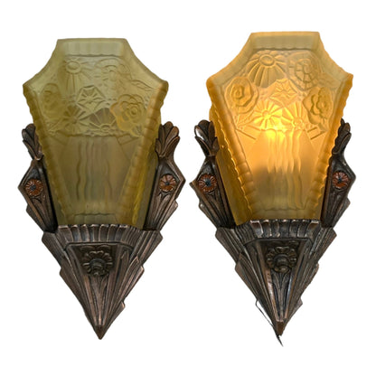 Pair JC Virden Wall Sconces with Amber Shades #2336