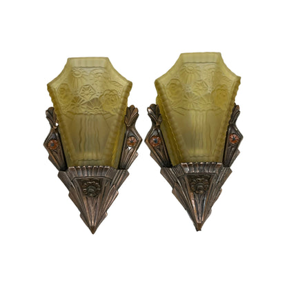 Pair JC Virden Wall Sconces with Amber Shades #2336