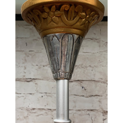 Polished Aluminum Art Deco 3 Light Chandelier By Lincoln, Amber Glass Shades #1924