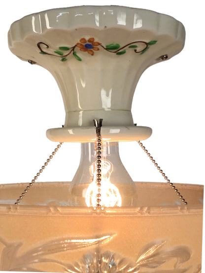 Single Pink Bead Chain Light with Porcelain Fixture #2243