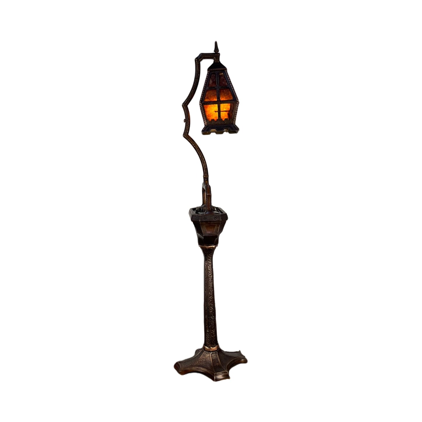 Stunning Hammered Arts and Crafts Floor Lamp in Cast Bronze with Smoking Accessories #2367