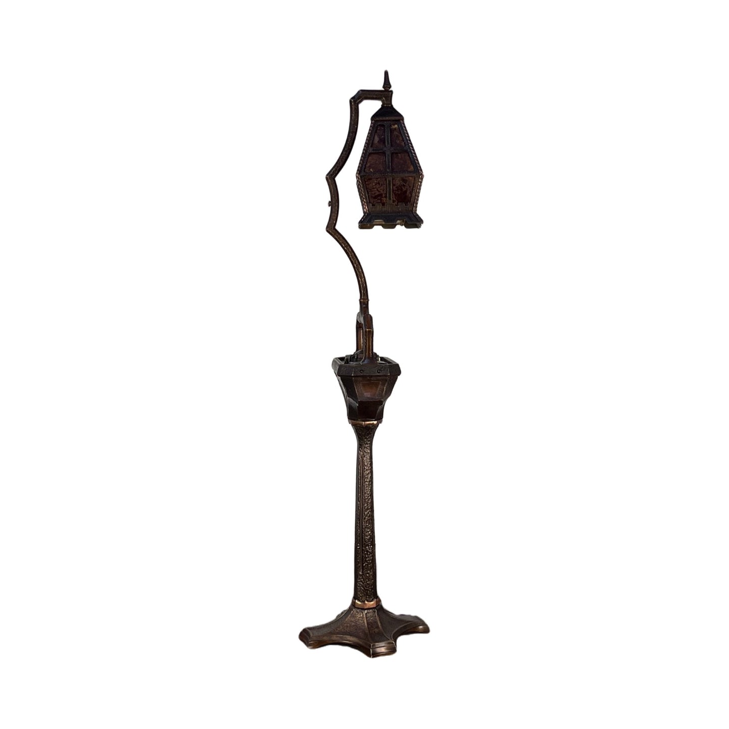 Stunning Hammered Arts and Crafts Floor Lamp in Cast Bronze with Smoking Accessories #2367