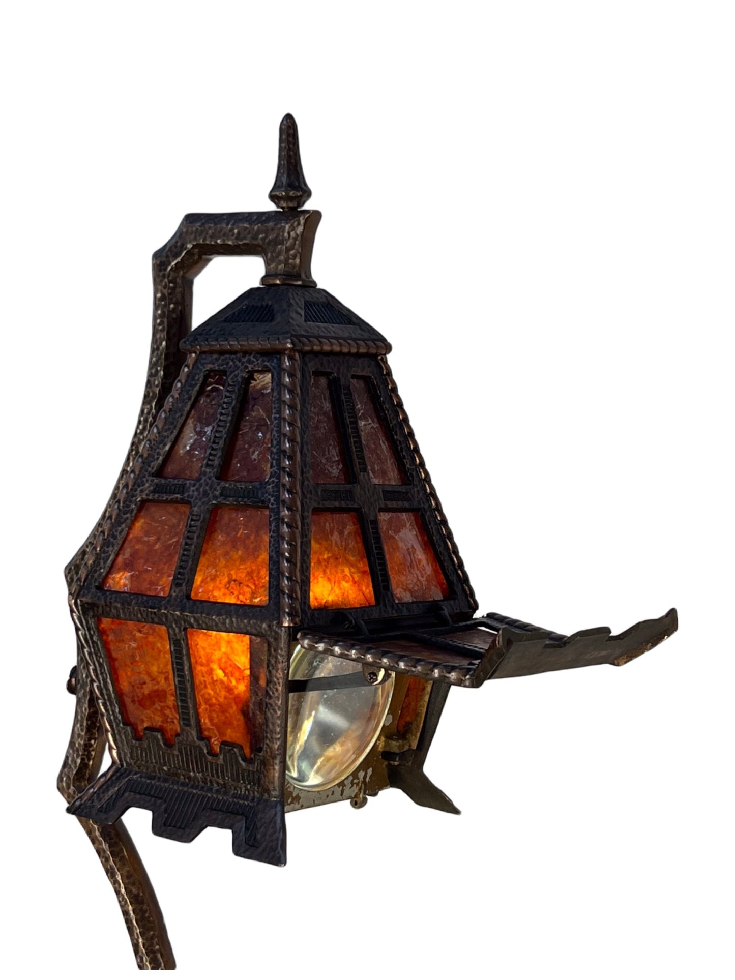 Stunning Hammered Arts and Crafts Floor Lamp in Cast Bronze with Smoking Accessories #2367