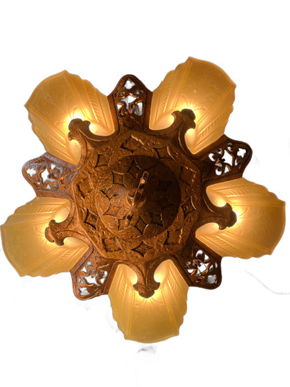 Semi Flush Slip Shade Chandelier by JC Virden (one of two) #2408