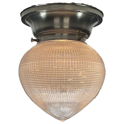 Clear Bullet Holophane on Satin Nickel Fitter circa 1900 #2412