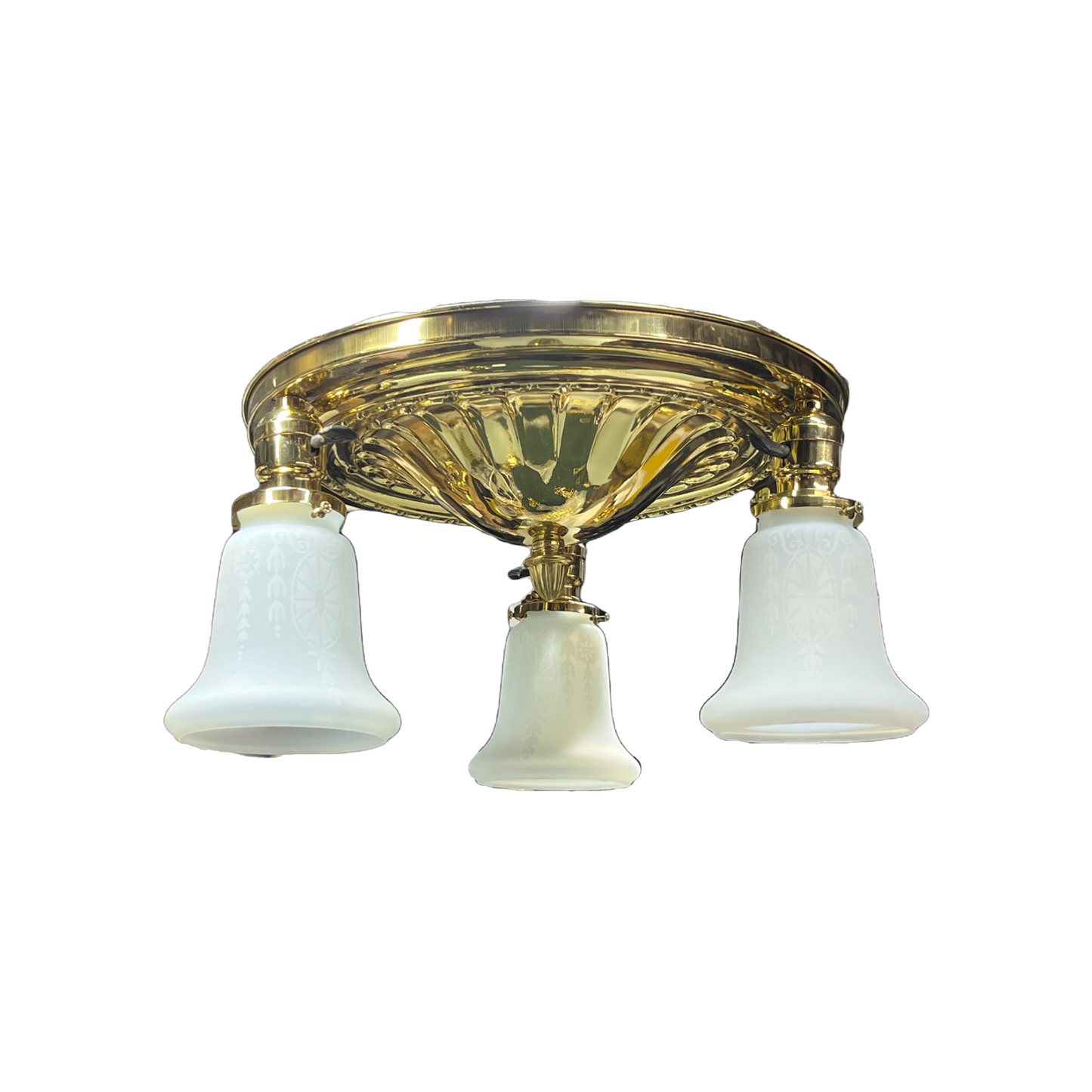 Polished Brass Pan 3 Light with Vintage Shades #2421