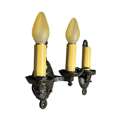 Hammered Two Light Sconces in Cast Iron #2428