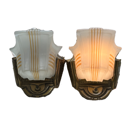 1930s Art Deco Slip Shade Wall Sconces with Original Finish  #2436