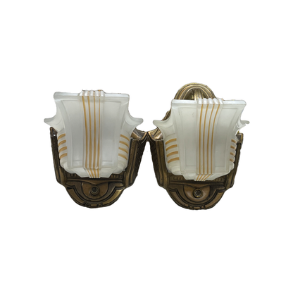 1930s Art Deco Slip Shade Wall Sconces with Original Finish  #2436
