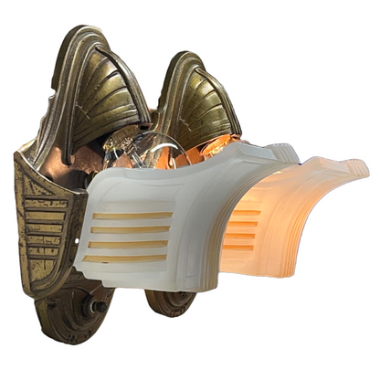 1930s Art Deco Slip Shade Wall Sconces with Original Finish  #2436