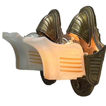 1930s Art Deco Slip Shade Wall Sconces with Original Finish  #2436