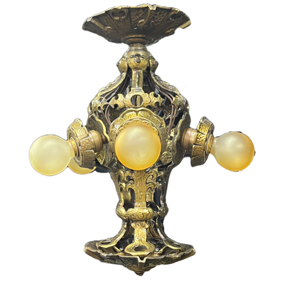 Cast Bronze Semi Flush 5 Light with Exposed Bulbs and Hammered Texture #2445