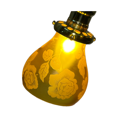 Lovely Victorian 3 light Fixture with Etched Amber Glass Shades #2451