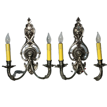 Nickel Plated Cast Brass Candelabra Wall Sconces #2450
