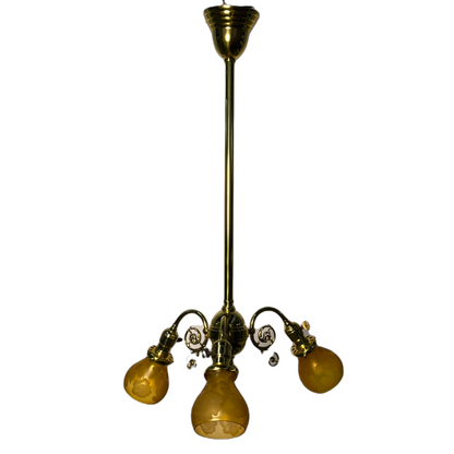 Lovely Victorian 3 light Fixture with Etched Amber Glass Shades #2451
