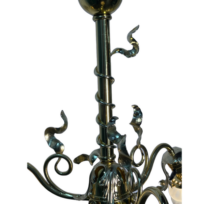 RESTORED Art Nouveau Three Light with Etched Shades, ca. 1900 #2507