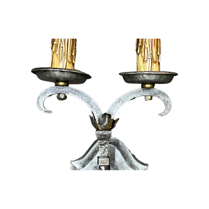 Pair Wrought Iron Double Sconces Spanish Revival Style #2506