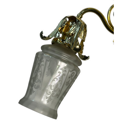 RESTORED Art Nouveau Three Light with Etched Shades, ca. 1900 #2507