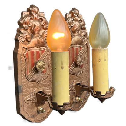 Pair Romantic Revival Bracket Lights with Knights and Shields #2508