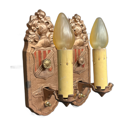 Pair Romantic Revival Bracket Lights with Knights and Shields #2508