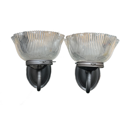Pair Gas Wall Brackets with Pressed Glass Shades circa 1900 #2509