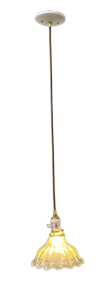 One of 3 Herringbone Holophane Brown Wire Pendants #2519