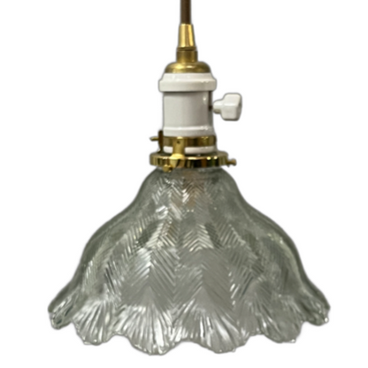 One of 3 Herringbone Holophane Brown Wire Pendants #2519