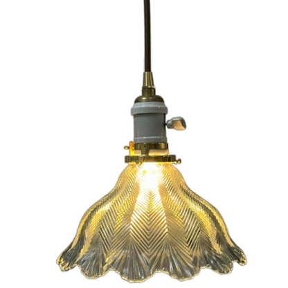 One of 3 Herringbone Holophane Brown Wire Pendants #2519