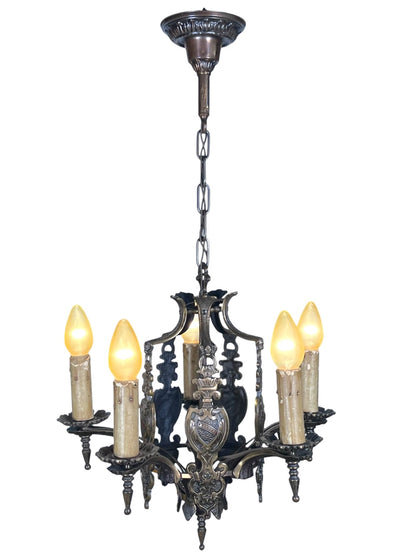 Dark Cast Bronze 5 Light with Original Finish and Candlecovers #2534