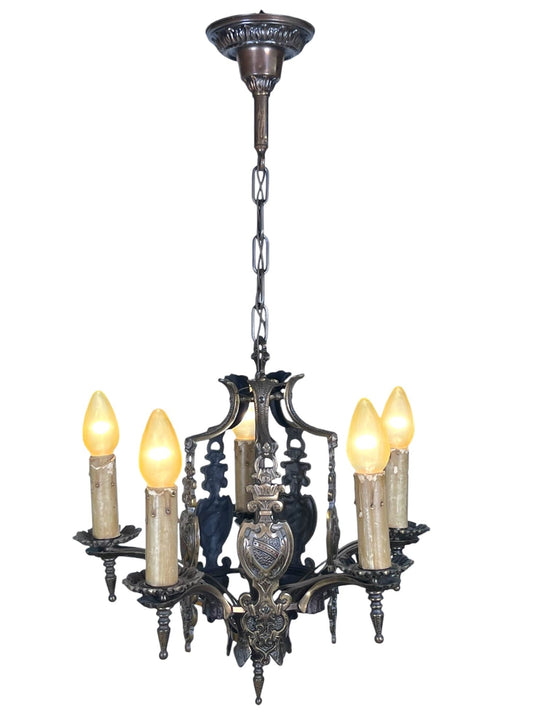 Dark Cast Bronze 5 Light with Original Finish and Candlecovers #2534