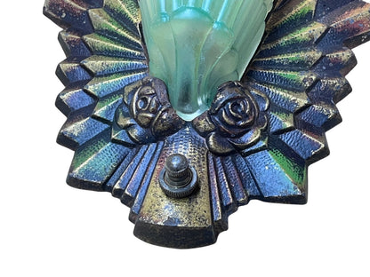 Single Frankelite Wall Sconce with Original Finish and Green Shade #2537