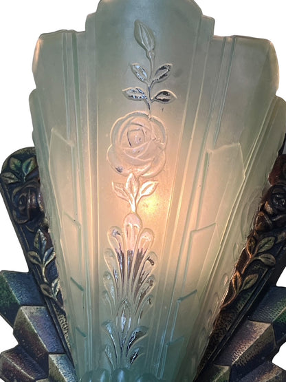 Single Frankelite Wall Sconce with Original Finish and Green Shade #2537