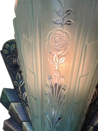 Single Frankelite Wall Sconce with Original Finish and Green Shade #2537