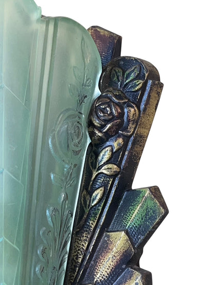 Single Frankelite Wall Sconce with Original Finish and Green Shade #2537