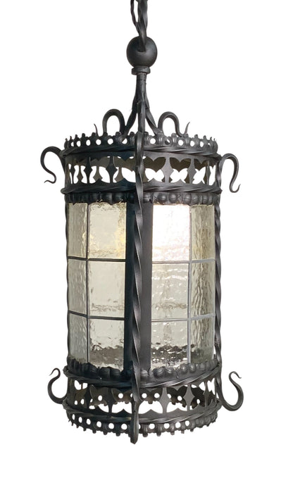 Vintage Spanish Revival Exterior Pendant Light with Original Leaded Glass #2543