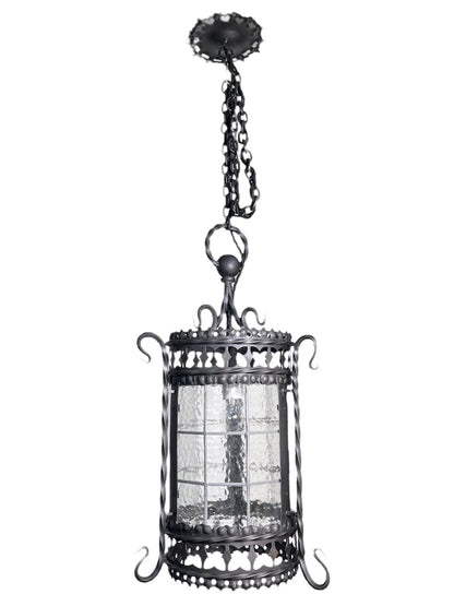 Vintage Spanish Revival Exterior Pendant Light with Original Leaded Glass #2543