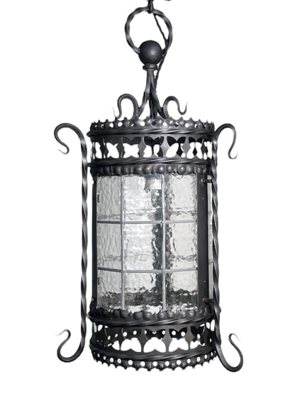 Vintage Spanish Revival Exterior Pendant Light with Original Leaded Glass #2543