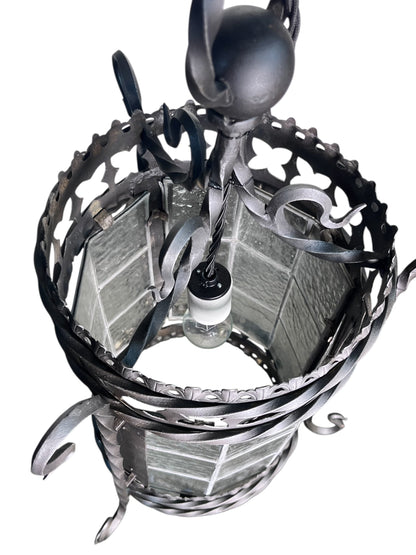 Vintage Spanish Revival Exterior Pendant Light with Original Leaded Glass #2543