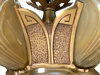 RESTORED Art Deco Markel Chevron 6 Light Slip Shade Chandelier #2544
